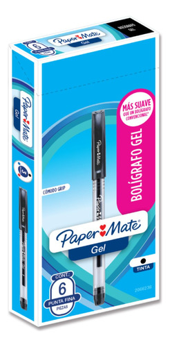 Boligrafo Gel Paper Mate Ultra Fino Negro Caja X6