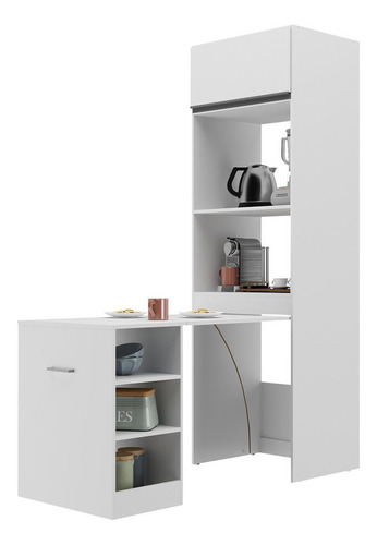 Paneleiro Com Mesa Dobrável 1 Porta Veneza Multimóveis V3709 Cor Branco/Preto