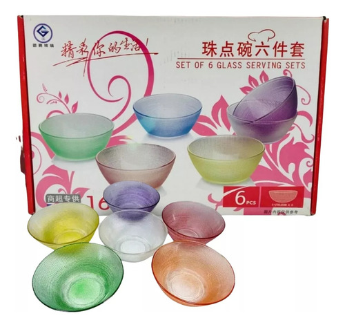 Set X 6 Bowls Compoteras De Vidrio Multicolor