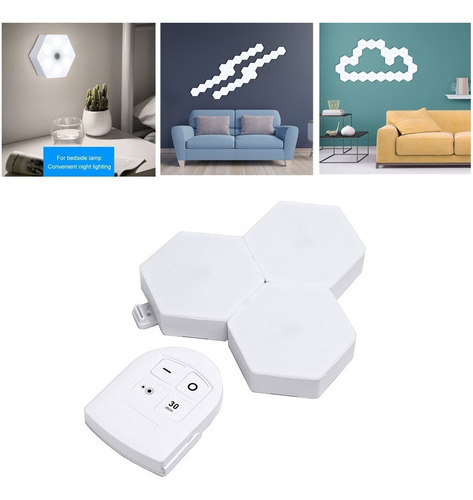 Juego 3 Luces Led Hexagonal Para Ensamble Con Control Remoto