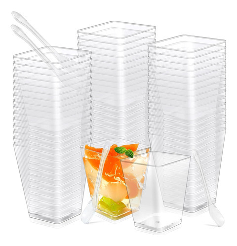 Mini Vasos Cuadrados Portátiles De Plástico Con Cuchara, Paq