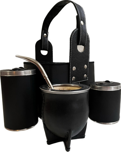 Set Kit Canasta Matera Cuero Premium + Mate + Bombilla 