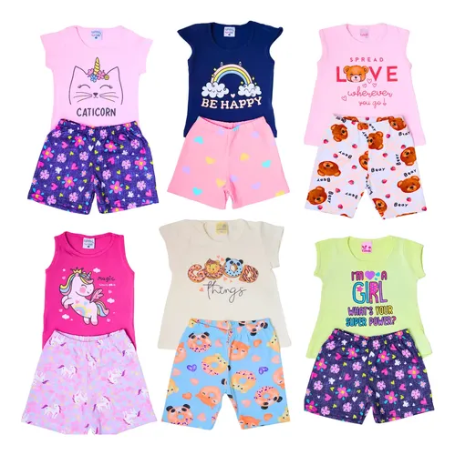 Kit 6 Peças Conjunto Infantil De Verão Menina 1 A 10 Anos | MercadoLivre