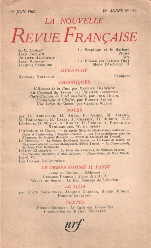 La Nouvelle Revue Française N° 114 ( 1962) Cioran - Blanchot