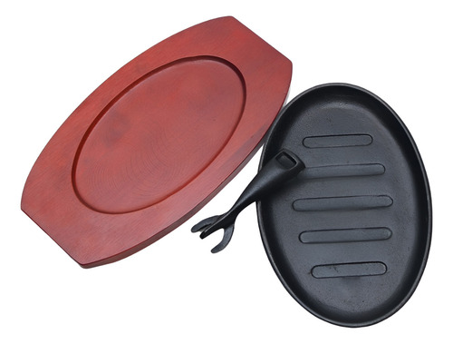 12 Platos Sartén Hierro Fundido Con Base De Madera Vencort Color Negro Sartén hierro fundido vencort