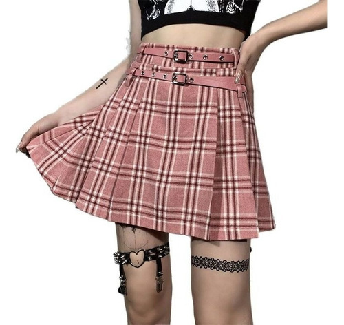 Minifalda Plisada A Cuadros Rosa E-girl Gothic Punk