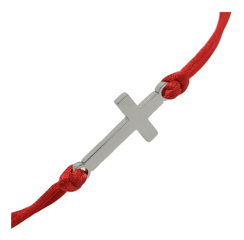 Imagen 2 de 6 de Pulsera Hilo Roja De Protección Cruz Parejas Acero Amuleto