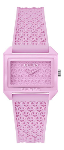 Reloj Guess Mod Heavy Metal Dama W1117l1 Plata Correa Rosa Bisel Blanco Fondo Blanco