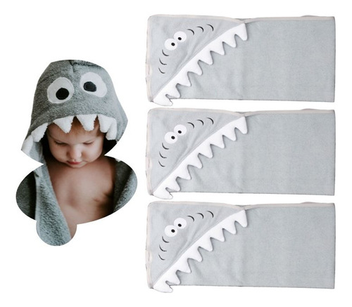 Kit De 3 Toallas De Baño 3d Para Bebé Con Forma De Tiburón