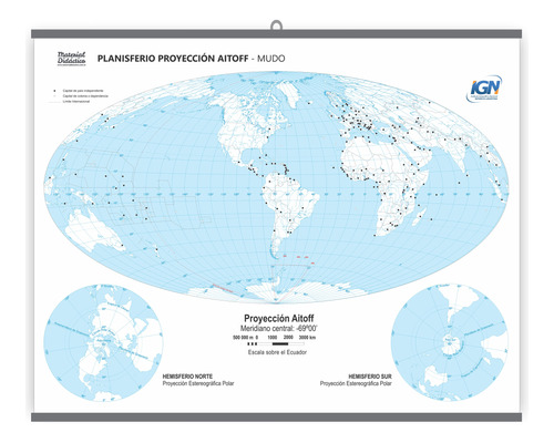 Mapa Planisferio Proyección Aitoff - Varillado - 90x70cm