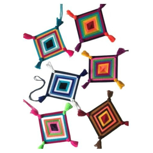 Paquete De 6 Ojos De Dios Huichol Varios Colores 21 X 21 Cm