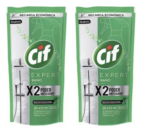 Limpiador Para Baño Cif Expert 450 Ml Doypack Pack X2u