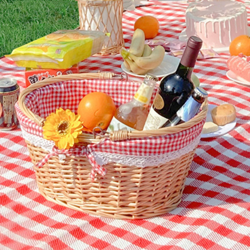 Canasta De Picnic Con Mango Cesta De Mimbre Rattan