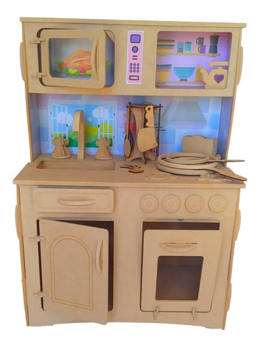 Cocinita Para Jugar De Madera Niños Con Sticker + Accesorios