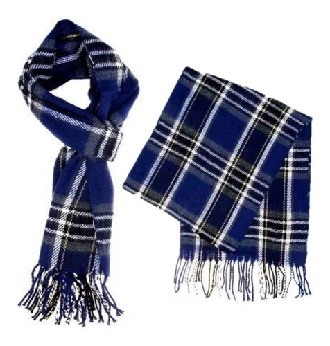 Cachecol Pashmina Lã Scarf Xale Lenço Azul Xadrez Unissex Mc