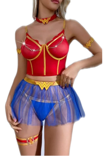 Sexy Conjunto Princesas Wonder Woman Tanga Minifalda Corset