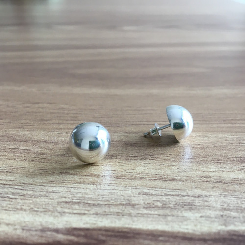 Imagen 4 de 8 de Broqueles Plata 925 Media Bolita Bola 12mm Mujer Agálea