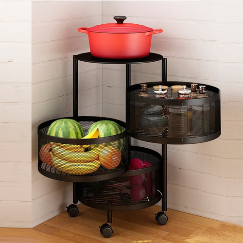 Imagen 2 de 3 de Carro Organizador 3 Estantes Con Ruedas 59x30cm - Negro