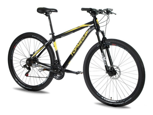Imagen 2 de 5 de Mountain bike TopMega Regal R29 L 21v frenos de disco mecánico cambios Shimano Tourney color amarillo