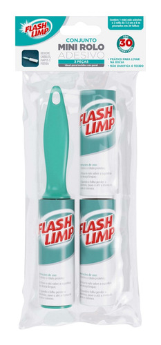 Rolo Adesivo Mini Rolinho Tira Pelos Flash Limp C/ 2 Refíl Cor Cinza / Verde