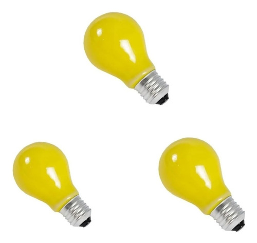 Kit Com 3 Lampadas Anti Inseto Amarela Bulbo 100w Sadokin Luz Amarelo 220v