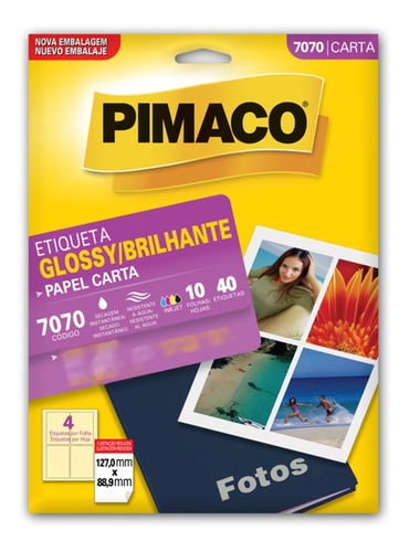 Etiqueta Pimaco 7070 Glossy Com 10 Folhas Cartela 127x88,9