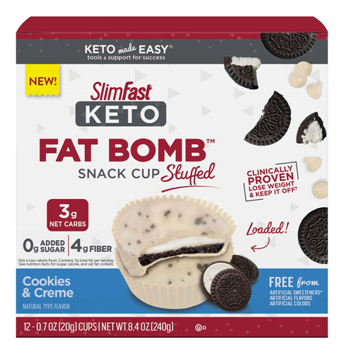 Slimfast Keto Fat Bomb Snack Cookies & Creme 20 Gr 12 Pack