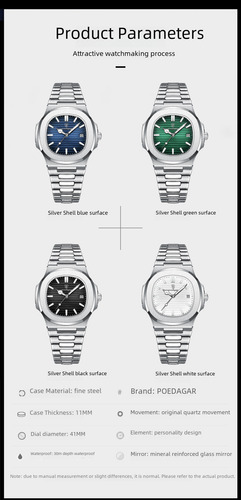 Reloj De Cuarzo Impermeable Poedagar 613 Para Hombre
