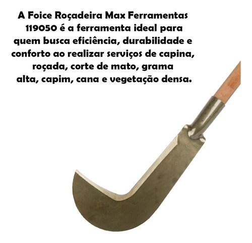 Foice Roçadeira Com Cabo Cortar Podar Mato Capim Uso Rural