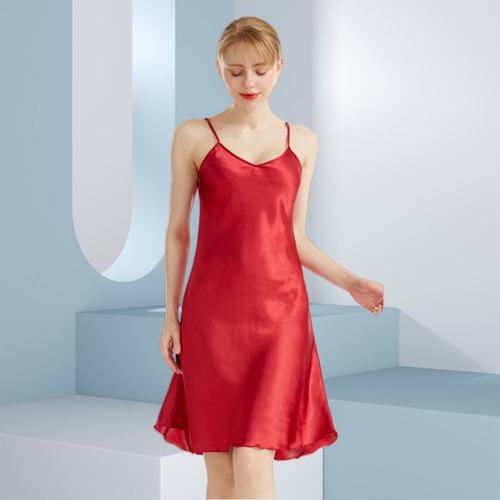 Camisón Con Tirantes Con Cuello En V Liso Fino De Verano