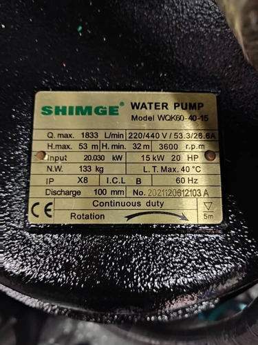 Bomba Sumergible Aguas Negras Shimge Wqk60-15 20 Hp