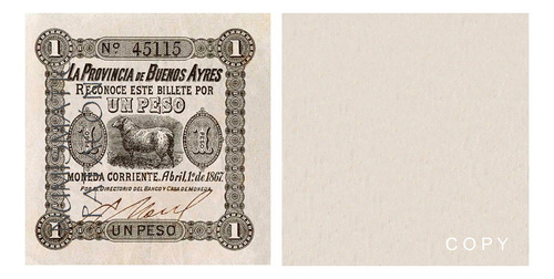 Billete 1 Peso Moneda Corriente Buenos Aires 1867 Copia 471