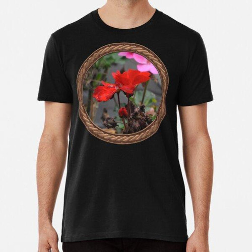 Remera Red Germanium Flowers In Celtic Circle Frame 12 Algod