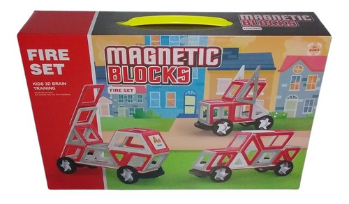 Bloques Magneticos 57 Pzas Vehiculos Rescate Bomberos Ruedas