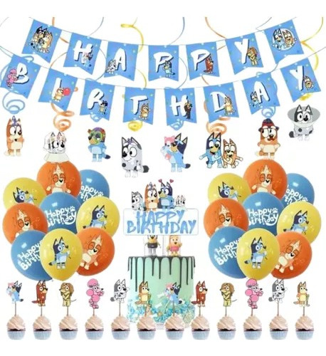 Set Decoracion Con Globos Bluey Y Bingo Cumpleaños - Glovers