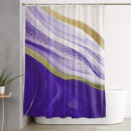 Nist Cortina Ducha Color Morado Degradado Raya Dorada Baño X