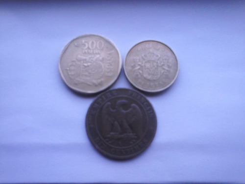 Monedas Antiguas Como 2 Pesetas Y Moneda Francesa Año 1862