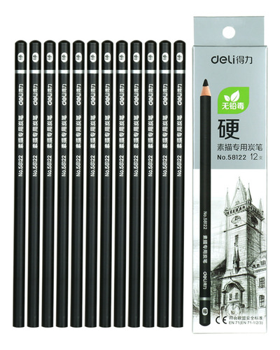 Caja X 12 Lapiz Carbonilla Deli 581 Charcoal Trazo Hard 58122