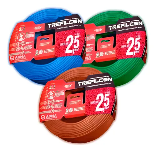 Cable Unipolar 2.5mm Trefilcon Pack X 3 Rollos De 50 Mts Marrón, Celeste, Verde