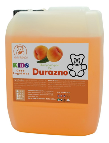  Shampoo Capilar Durazno Kids Libre De Lágrimas (10 Litros)