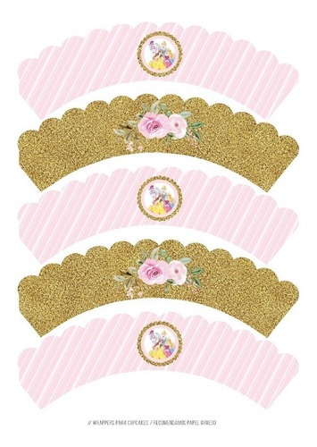 Kit Imprimible Princesas Disney Rosa Glitter Decoración W3