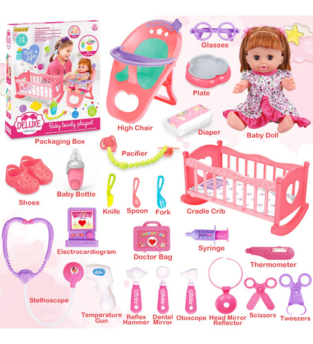 Cuna De Muñeca Bebe De Juguete Niñas Regalo Navidad 14