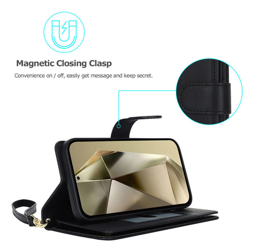 // Funda Tipo Cartera De Piel Negra De Primera Calidad Para