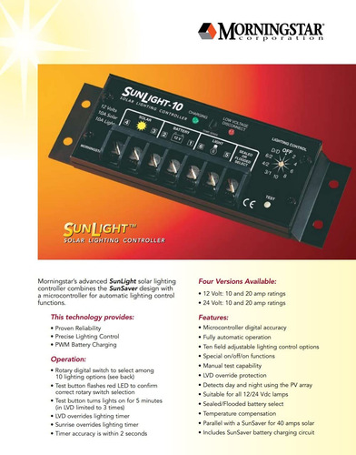 Morningstar Sunlight Sl-20l-24v 20a Controlador Carga