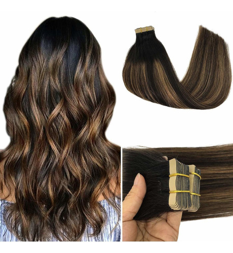 20 Extensiones De Pelo Humano Goo Goo Negro A Castaño 50.8cm