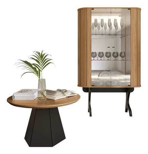 Mesa de café Cristaleira Fall 2 Pta West D01, color negro, marrón amarillento