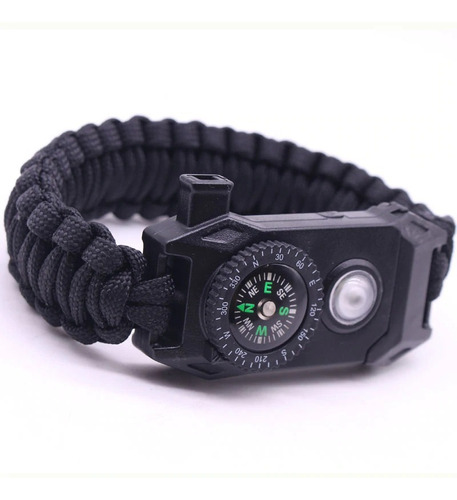 Pulsera Paracord Supervivencia Con Led Sos Brujula Pedernal Color Negro