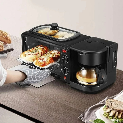 Máquina De Desayuno 3 En 1 Con Horno Freidora Y Cafetera