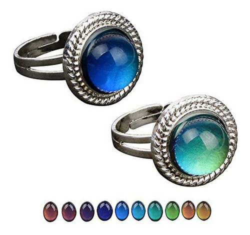 Carykon 2 Pcs Oval Mood Ring Anillo De Dedo Ajustable Estil