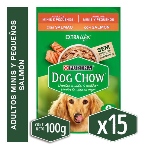 15x Alimento Húmedo Dog Chow Perro Adulto Mini Salmón 100gr